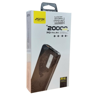 Power Bank Aspor A399 PD 20000mAh (QC3.0 / 74Wh)- чорний Power Bank Aspor A399 PD 20000mAh (QC3.0 / 74Wh)- чорний
