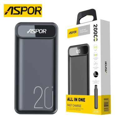 Power Bank Aspor A396 20000mAh Fast Charge (22.5W/PD/USB-C+2USB-A)- чорний Power Bank Aspor A396 20000mAh Fast Charge (22.5W/PD/USB-C+2USB-A)- чорний