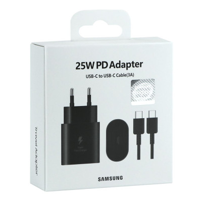 Мережевий зарядний пристрій Samsung (EP-TA800) USB-C 25W PD + кабель Type-C to Type-C- чорний Мережевий зарядний пристрій Samsung (EP-TA800) USB-C 25W PD + кабель Type-C to Type-C- чорний