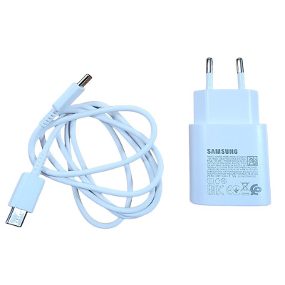 Мережевий зарядний пристрій Samsung (EP-TA800) USB-C 25W PD + кабель Type-C to Type-C- білий
