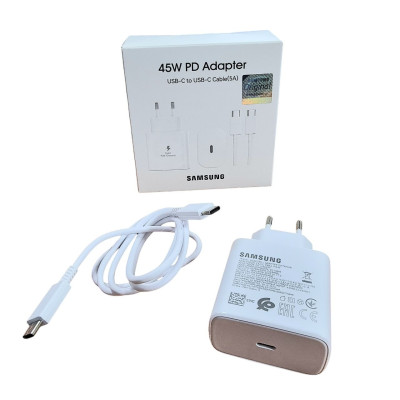 Мережевий зарядний пристрій Samsung (EP-TA845) USB-C 45W PD + кабель Type-C to Type-C- білий