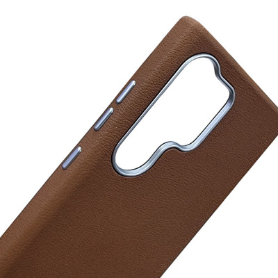 Накладка (з мікрофіброю) Leather Case Metal Buttons для Samsung S24 Ultra- коричневий Накладка (з мікрофіброю) Leather Case Metal Buttons для Samsung S24 Ultra- коричневий