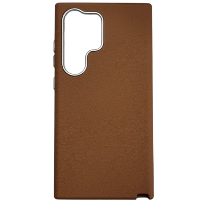 Накладка (з мікрофіброю) Leather Case Metal Buttons для Samsung S24 Ultra- коричневий