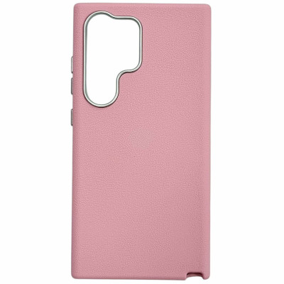 Накладка (з мікрофіброю) Leather Case Metal Buttons для Samsung S24 Ultra- світло-рожевий