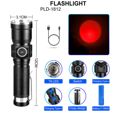 Ліхтарик PLD-1812-T6 (red), 1 режим, 1x18650, індикація заряда, ЗП Type-C, zoom, Box Ліхтарик PLD-1812-T6 (red), 1 режим, 1x18650, індикація заряда, ЗП Type-C, zoom, Box
