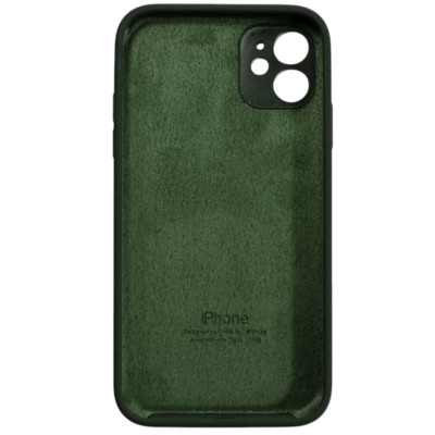 Накладка (з мікрофіброю) Silicon Case Full Camera для iPhone 11 квадратні кути- темно-зелений