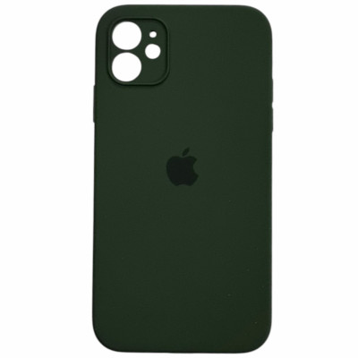 Накладка (з мікрофіброю) Silicon Case Full Camera для iPhone 11 квадратні кути- темно-зелений