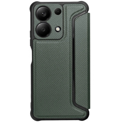 Чохол-книжка GETMAN Razor Carbon шкіряний для Xiaomi Redmi 13 4G / Poco M6 4G- зелений