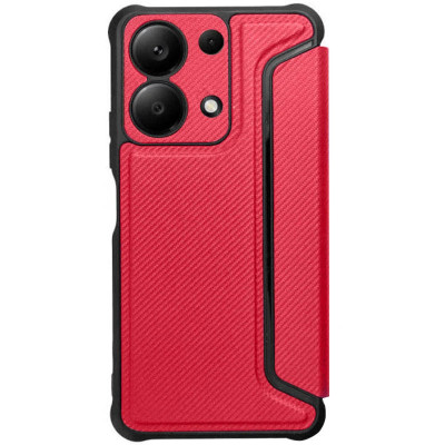 Чохол-книжка GETMAN Razor Carbon шкіряний для Xiaomi Redmi 13 4G / Poco M6 4G- червоний
