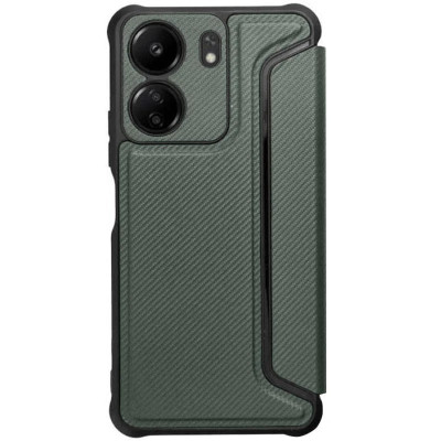 Чохол-книжка GETMAN Razor Carbon шкіряний для Xiaomi Redmi 13C 4G / Poco C65- зелений