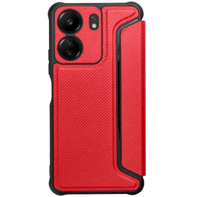 Чохол-книжка GETMAN Razor Carbon шкіряний для Xiaomi Redmi 13C 4G / Poco C65- червоний