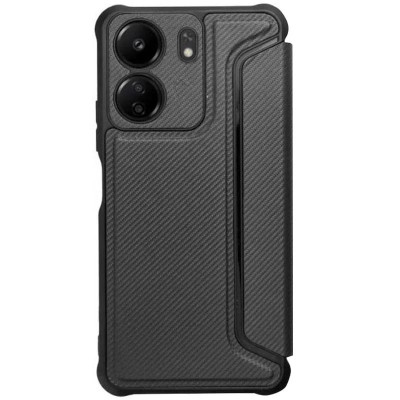 Чохол-книжка GETMAN Razor Carbon шкіряний для Xiaomi Redmi 13C 4G / Poco C65- чорний
