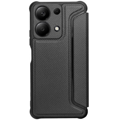 Чохол-книжка GETMAN Razor Carbon шкіряний для Xiaomi Redmi Note 13 Pro 4G / Poco M6 Pro 4G / Redmi Note 14s- чорний