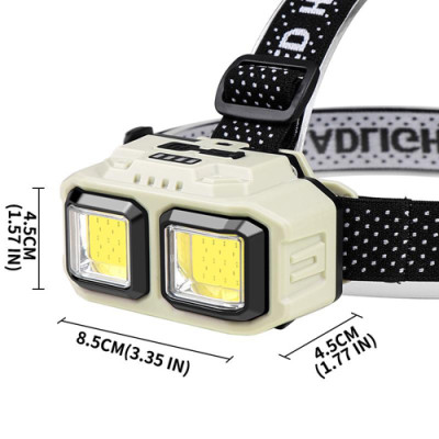 Ліхтарик налобний HX-816S-2COB (white+red), Motion Sensor, ЗП Type-C, 1х18650