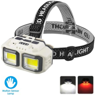 Ліхтарик налобний HX-816S-2COB (white+red), Motion Sensor, ЗП Type-C, 1х18650