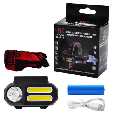 Ліхтарик налобний NF-1804/611-1LM+2COB, ЗП micro USB, 1x18650 Ліхтарик налобний NF-1804/611-1LM+2COB, ЗП micro USB, 1x18650