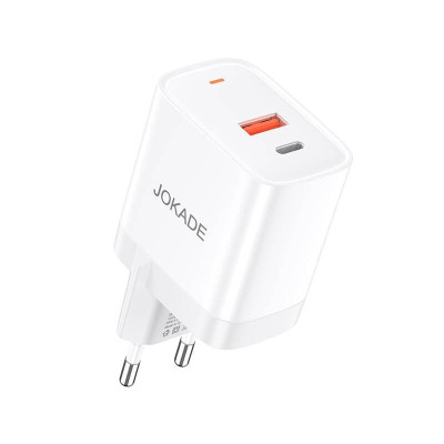 Мережевий зарядний пристрій Jokade JB081 GUANGFENG PD30W+QC3.0 (USB-A+USB-C)- білий Мережевий зарядний пристрій Jokade JB081 GUANGFENG PD30W+QC3.0 (USB-A+USB-C)- білий