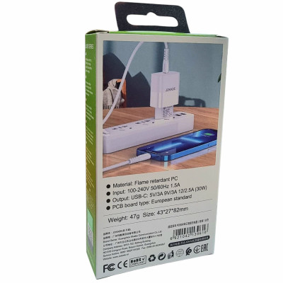 Мережевий зарядний пристрій Jokade JB072 LIUBO (PD30W / USB-C)- білий Мережевий зарядний пристрій Jokade JB072 LIUBO (PD30W / USB-C)- білий