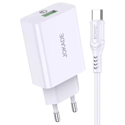 Мережевий зарядний пристрій Jokade JB050 ZHUOTU (QC3.0 18W)+ USB кабель Type-C- білий