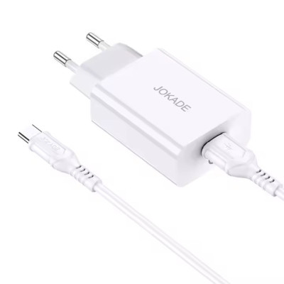 Мережевий зарядний пристрій Jokade JB050 ZHUOTU (QC3.0 18W)+ USB кабель Type-C- білий