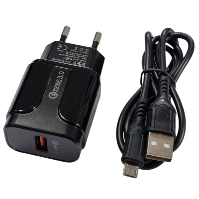 Мережевий зарядний пристрій Jokade JB020 HAOQIANG (QC3.0 18W)+ USB кабель Micro- чорний