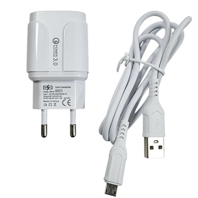 Мережевий зарядний пристрій Jokade JB020 HAOQIANG (QC3.0 18W)+ USB кабель Micro- білий