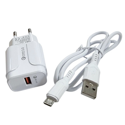 Мережевий зарядний пристрій Jokade JB020 HAOQIANG (QC3.0 18W)+ USB кабель Micro- білий