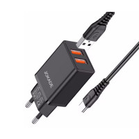 Мережевий зарядний пристрій Jokade JB024 Liangzi (3A / 2USB-A)+ USB кабель Type-C- чорний