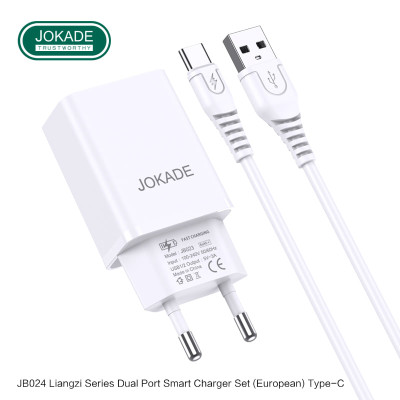 Мережевий зарядний пристрій Jokade JB024 Liangzi (3A / 2USB-A)+ USB кабель Type-C- білий