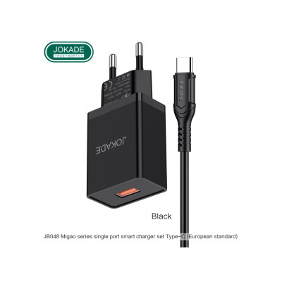 Мережевий зарядний пристрій Jokade JB048 MIGAO (3A / USB-A)+ USB кабель Type-C- чорний Мережевий зарядний пристрій Jokade JB048 MIGAO (3A / USB-A)+ USB кабель Type-C- чорний