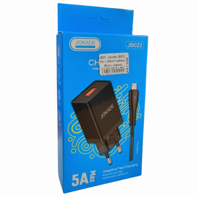 Мережевий зарядний пристрій Jokade JB022 CHANGYU (5A / USB-A)+ USB кабель Micro- чорний