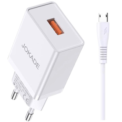 Мережевий зарядний пристрій Jokade JB022 CHANGYU (5A / USB-A)+ USB кабель Micro- білий Мережевий зарядний пристрій Jokade JB022 CHANGYU (5A / USB-A)+ USB кабель Micro- білий