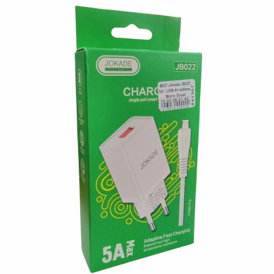 Мережевий зарядний пристрій Jokade JB022 CHANGYU (5A / USB-A)+ USB кабель Micro- білий