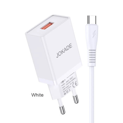 Мережевий зарядний пристрій Jokade JB022 CHANGYU (5A / USB-A)+ USB кабель Type-C- білий Мережевий зарядний пристрій Jokade JB022 CHANGYU (5A / USB-A)+ USB кабель Type-C- білий