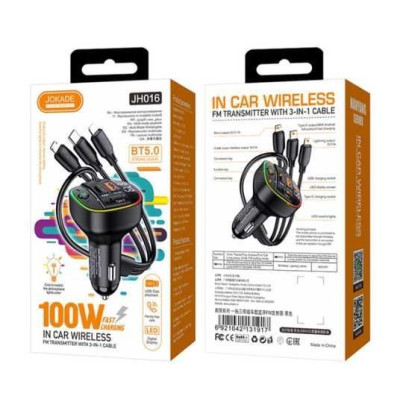 FM модулятор (трансмітер) Jokade JH016 NANYANG PD100W BT5.0 (3 in 1 cable) FM модулятор (трансмітер) Jokade JH016 NANYANG PD100W BT5.0 (3 in 1 cable)