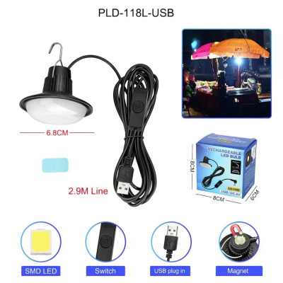 Лампочка LED 118L-19SMD, кабель 2.9 м, крюк, магніт, живлення від USB Лампочка LED 118L-19SMD, кабель 2.9 м, крюк, магніт, живлення від USB
