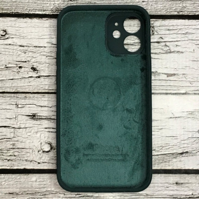 Накладка (з мікрофіброю) Silicon Case Full Camera для iPhone 12 mini (5.4)- темно- зелений