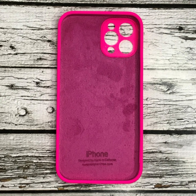 Накладка (з мікрофіброю) Silicon Case Full Camera для iPhone 12 Pro (6.1)- малиновий