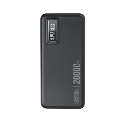 Power Bank Aspor A301 Fast Charge 20000mAh + cable USB/Micro/Lightning/Type-C (5V/2.4A)- чорний Power Bank Aspor A301 Fast Charge 20000mAh + cable USB/Micro/Lightning/Type-C (5V/2.4A)- чорний
