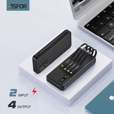 Power Bank Aspor A301 Fast Charge 20000mAh + cable USB/Micro/Lightning/Type-C (5V/2.4A)- чорний Power Bank Aspor A301 Fast Charge 20000mAh + cable USB/Micro/Lightning/Type-C (5V/2.4A)- чорний