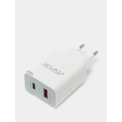 Мережевий зарядний пристрій Aspor A826 PD 20W + QC Fast Charger + USB кабель Type-C- білий Мережевий зарядний пристрій Aspor A826 PD 20W + QC Fast Charger + USB кабель Type-C- білий