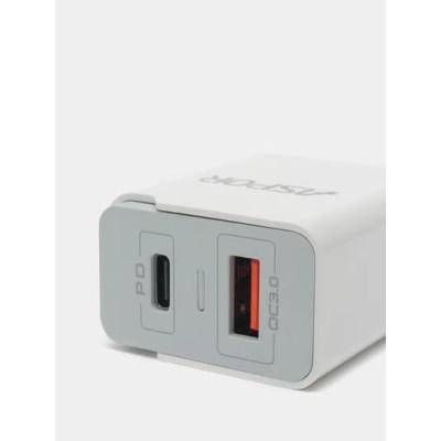 Мережевий зарядний пристрій Aspor A826 PD 20W + QC Fast Charger + USB кабель Type-C- білий