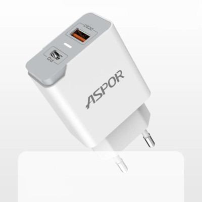 Мережевий зарядний пристрій Aspor A826 PD + QC Fast Charger 2в1 Type-C to Type-C- білий Мережевий зарядний пристрій Aspor A826 PD + QC Fast Charger 2в1 Type-C to Type-C- білий