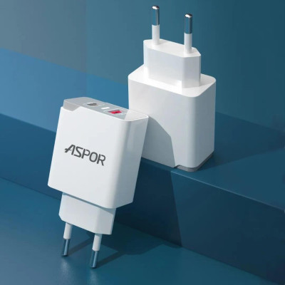 Мережевий зарядний пристрій Aspor A826 PD 20W + QC Fast Charger- білий Мережевий зарядний пристрій Aspor A826 PD 20W + QC Fast Charger- білий