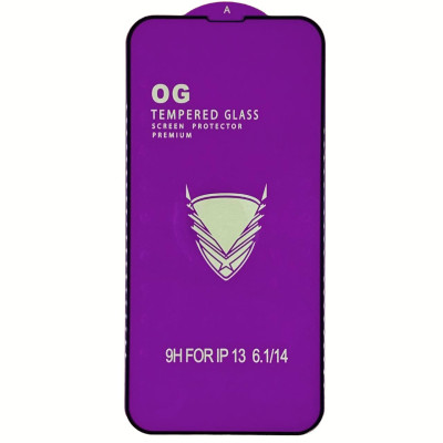 Скло захисне Tempered Glass OG Premium для iPhone 13 / 13 Pro / 14 / 16e- чорний
