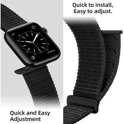 Ремінець Nylon для Apple Watch 38/40/41/42mm(ser.10)- чорний Ремінець Nylon для Apple Watch 38/40/41/42mm(ser.10)- чорний