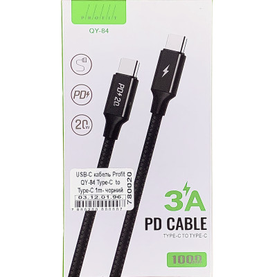 USB-C кабель Profit QY-84 Type-C to Type-C 1m- чорний