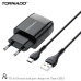 Мережевий зарядний пристрій Tornado TD-16 (2USB/2.4A/1м) + USB кабель Type-C- чорний Мережевий зарядний пристрій Tornado TD-16 (2USB/2.4A/1м) + USB кабель Type-C- чорний