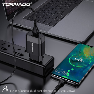 Мережевий зарядний пристрій Tornado TD-16 (2USB/2.4A/1м) + USB кабель Type-C- чорний Мережевий зарядний пристрій Tornado TD-16 (2USB/2.4A/1м) + USB кабель Type-C- чорний