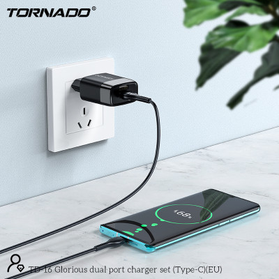 Мережевий зарядний пристрій Tornado TD-16 (2USB/2.4A/1м) + USB кабель Type-C- чорний Мережевий зарядний пристрій Tornado TD-16 (2USB/2.4A/1м) + USB кабель Type-C- чорний